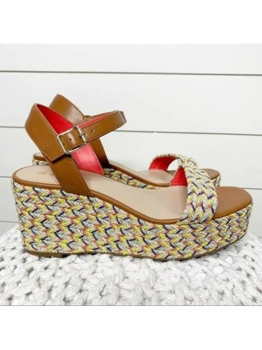 Mix No. 6 Brown Platform Wedge Sandals with Multicolor Braided Rope